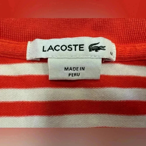 Lacoste SS Golf Style Orange Striped Shirt Size  44 - Picture 8 of 10